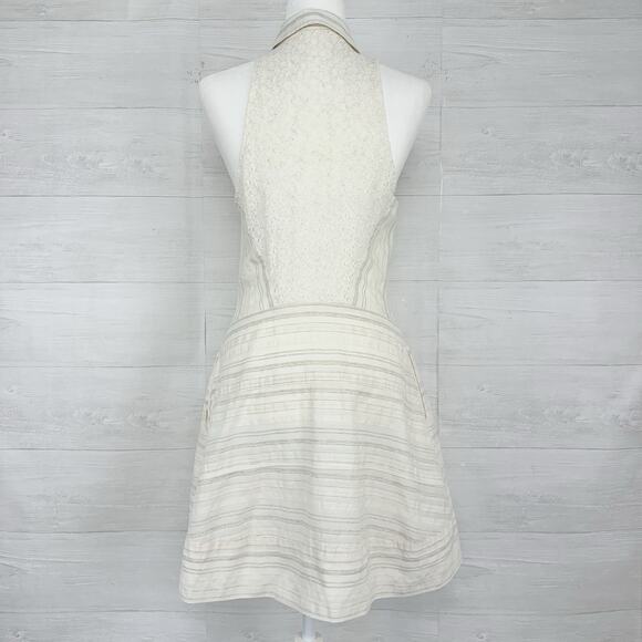 L'agence Babydoll Mini Dress Size 6 Striped Cream Linen Blend Soft Girl Feminine - Picture 6 of 16
